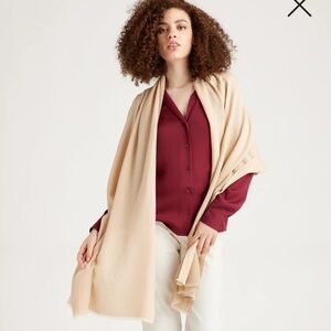 Quince Featherweight Cashmere Silk Fringed Scarf – Beige • Soft + Lightweight